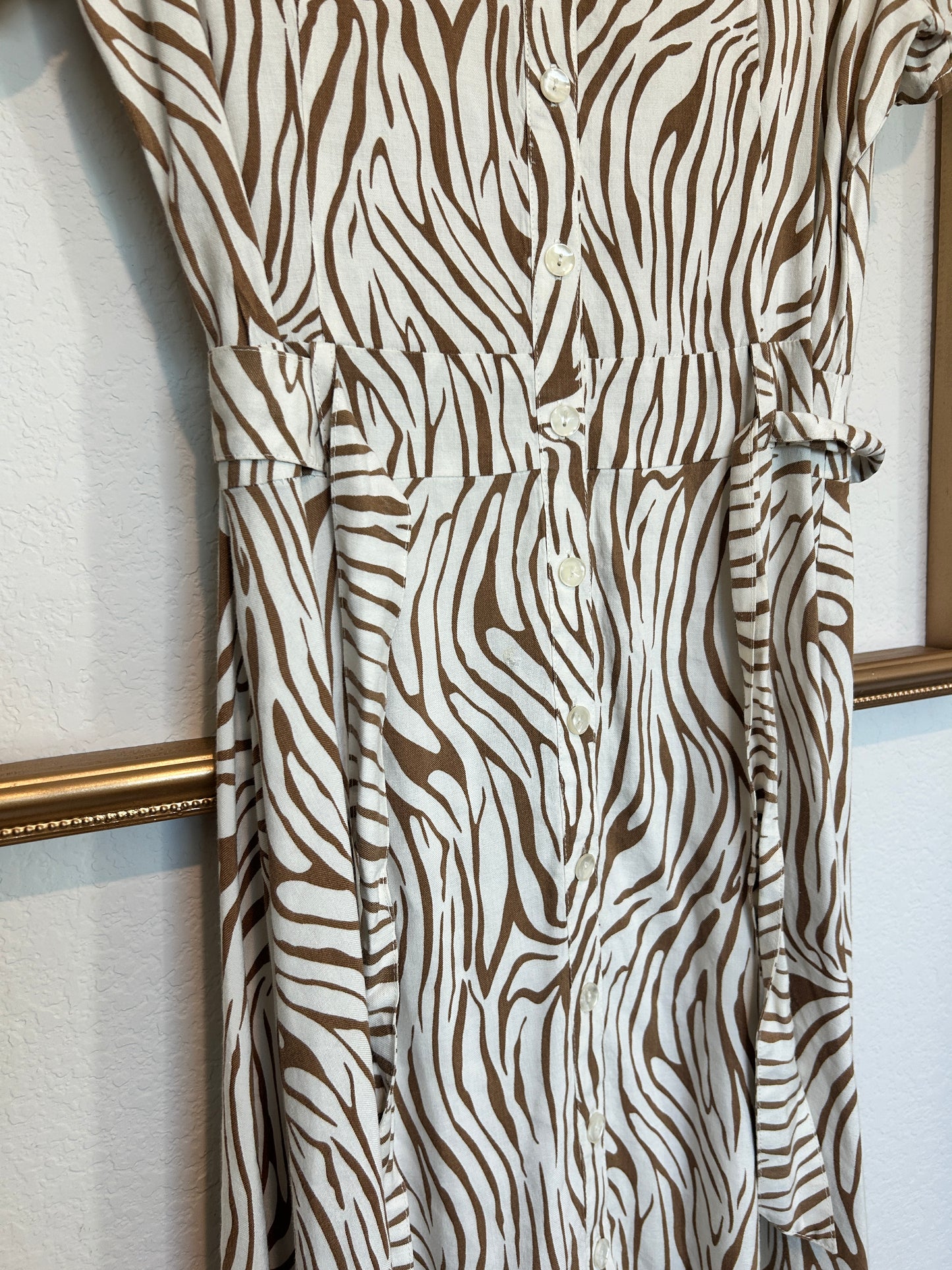 Lino USA Tiger Button Up Midi Dress with Belt (S/M)