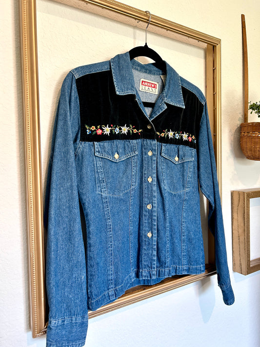 Andrew’s Jeans Denim Embroidered Button Up