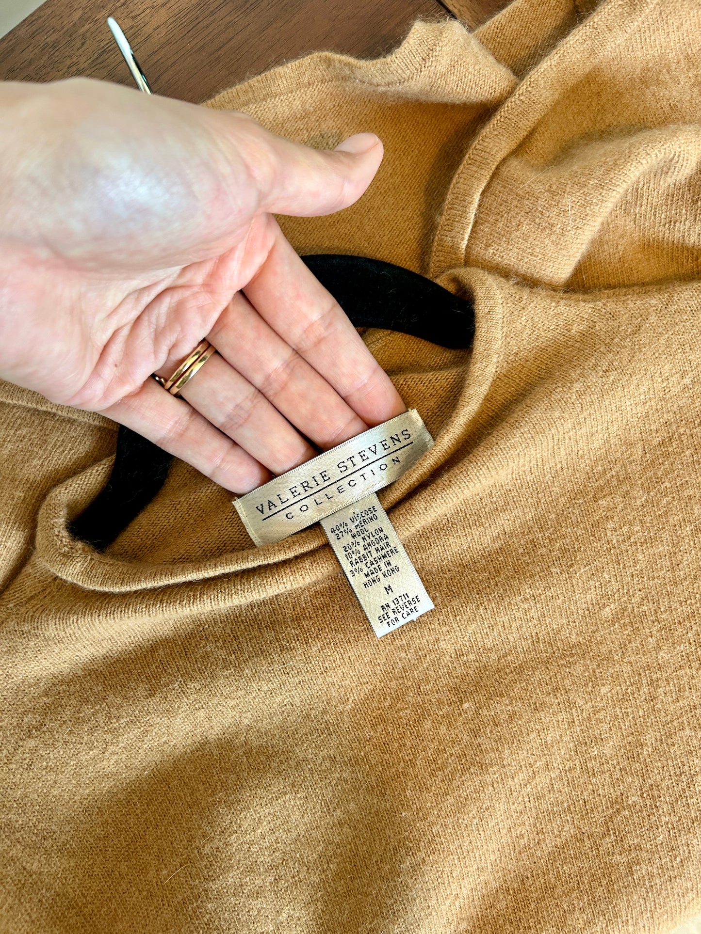 Valerie Stevens Mock Neck Camel Sweater Tee