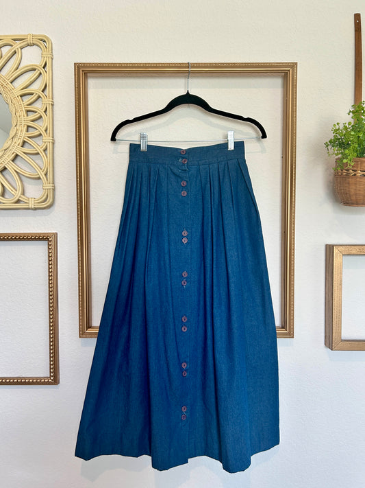 Jones of Dallas Pleated Denim Button Skirt (XS/S)